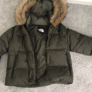 The North Face Green Puffer Coat with Faux Fur Hood